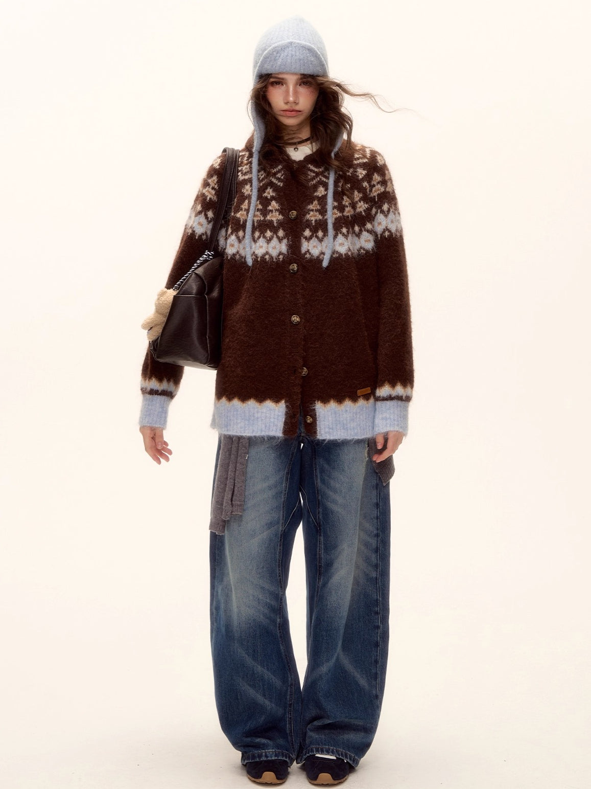 Wool Blend Fair Isle Button-Up Cardigan