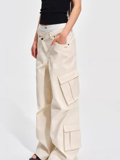 Double-Waist Straight-Leg Cargo Pants