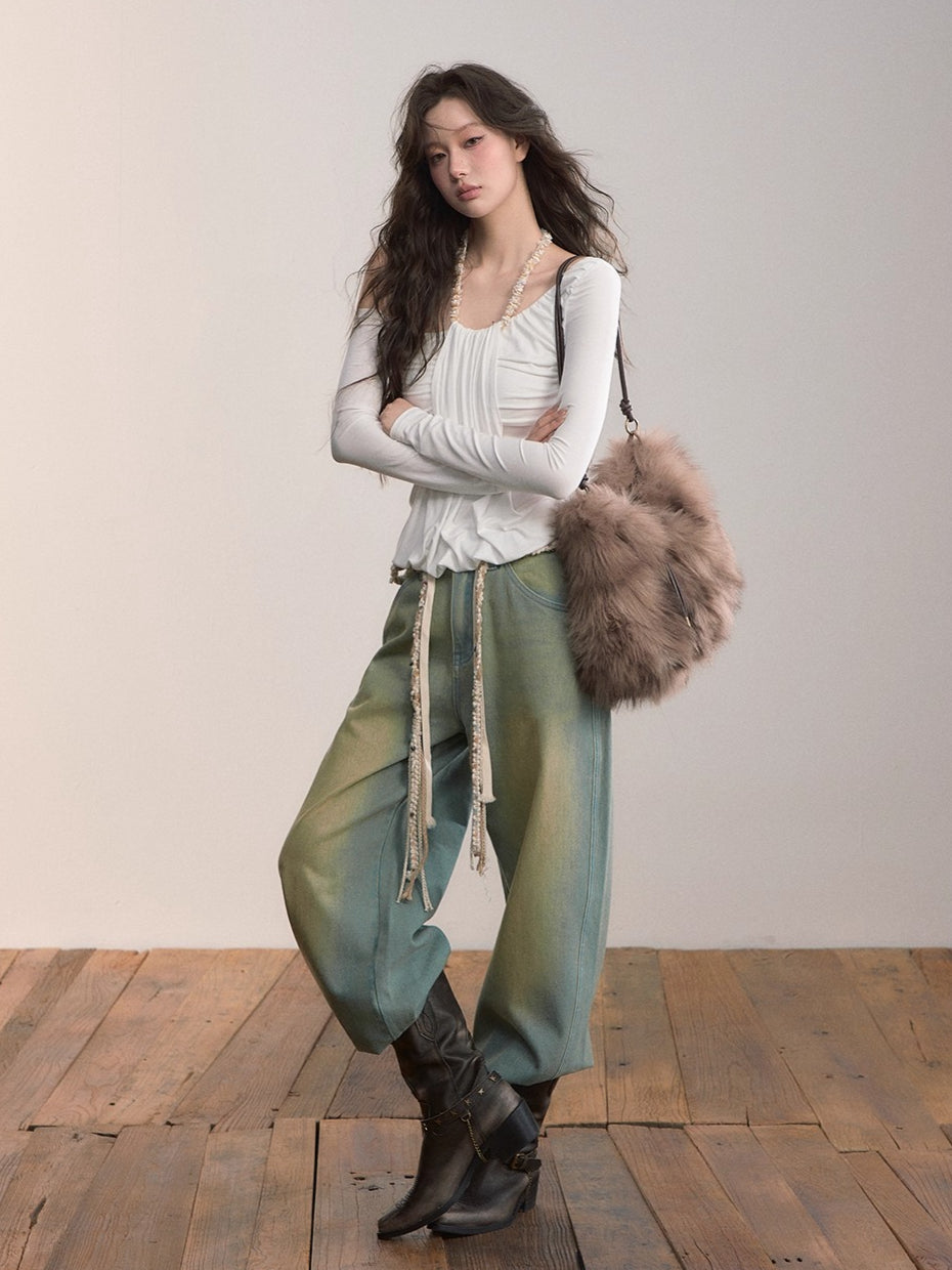 Asymmetric Off-Shoulder Draped Blouse