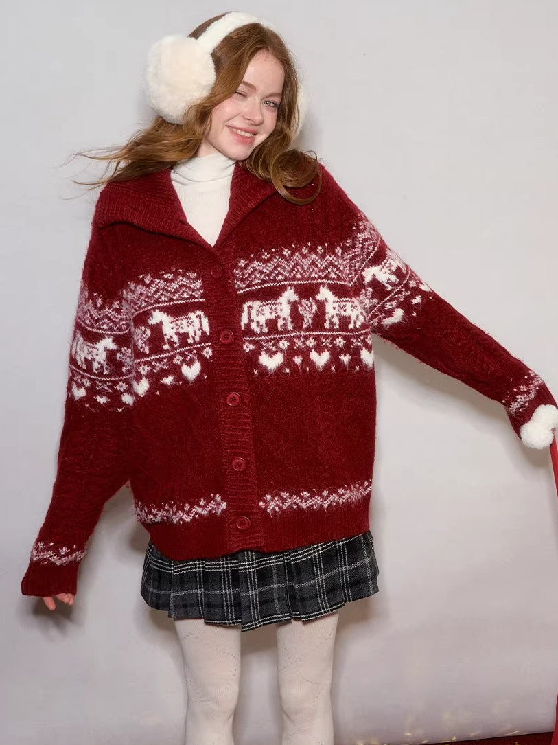 Red Loose Knit Sweater Cardigan