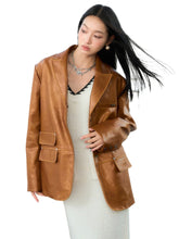 Washed Distressed Leather Blazer - CHINASQUAD