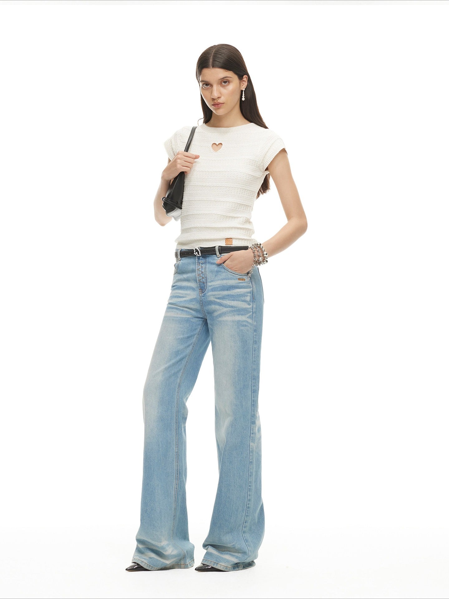 Heart Cut-Out Linen Blend Slim Tee