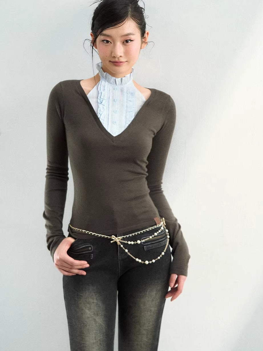 Patchwork Layered-Effect Knit Top