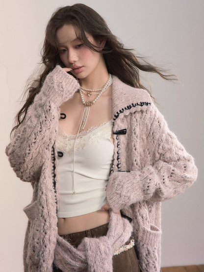 Heavy-Knit Toggle Wool-Blend Cardigan with Matching Scarf