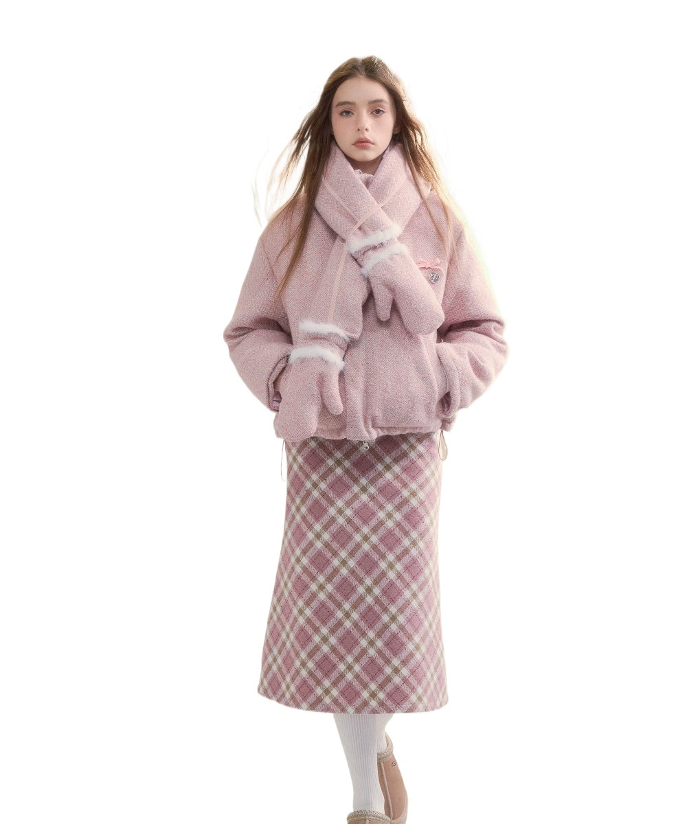 Pink Plaid Bodycon Skirt