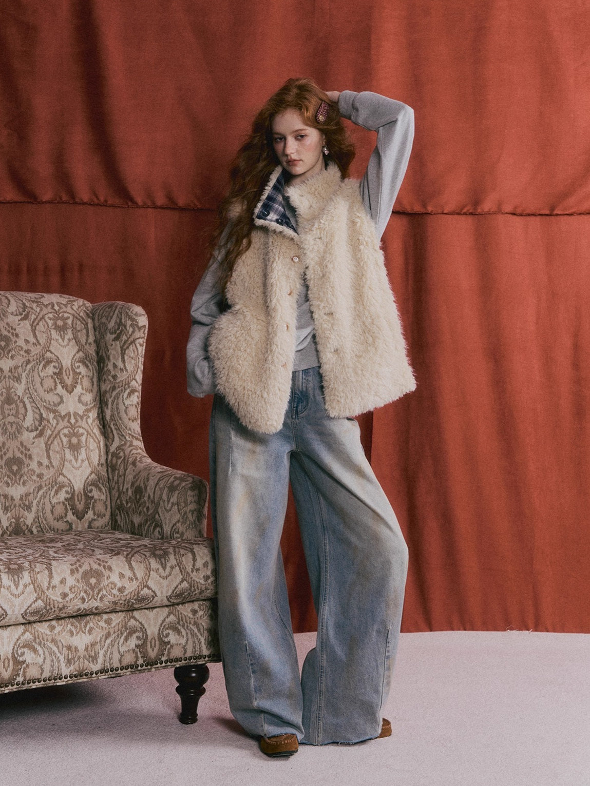 Vintage Washed Distressed Wide-Leg Denim Pants