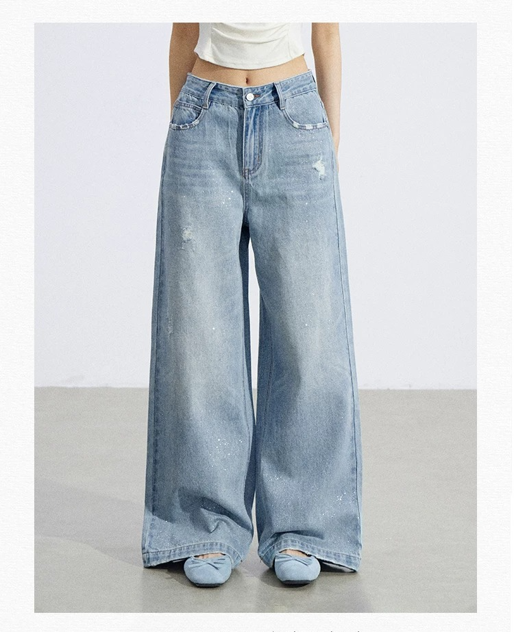 Vintage Starry Wash Wide-Leg Denim Jeans