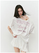 Off-shoulder Letter Hollow-out Spliced T-shirt - CHINASQUAD