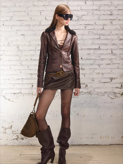 Faux Leather Lace-Up Mini Skirt Shorts