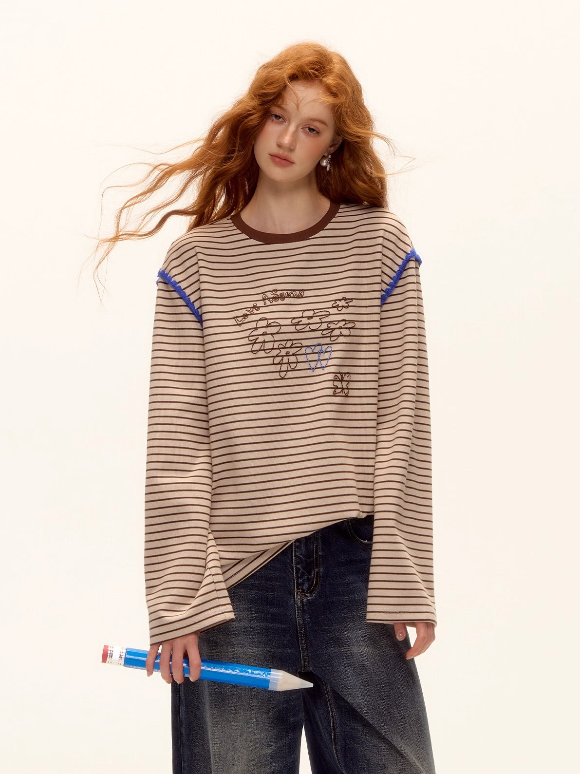 Striped Contrast Embroidered Shell T-Shirt