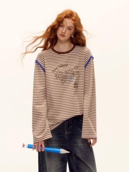Striped Contrast Embroidered Shell T-Shirt