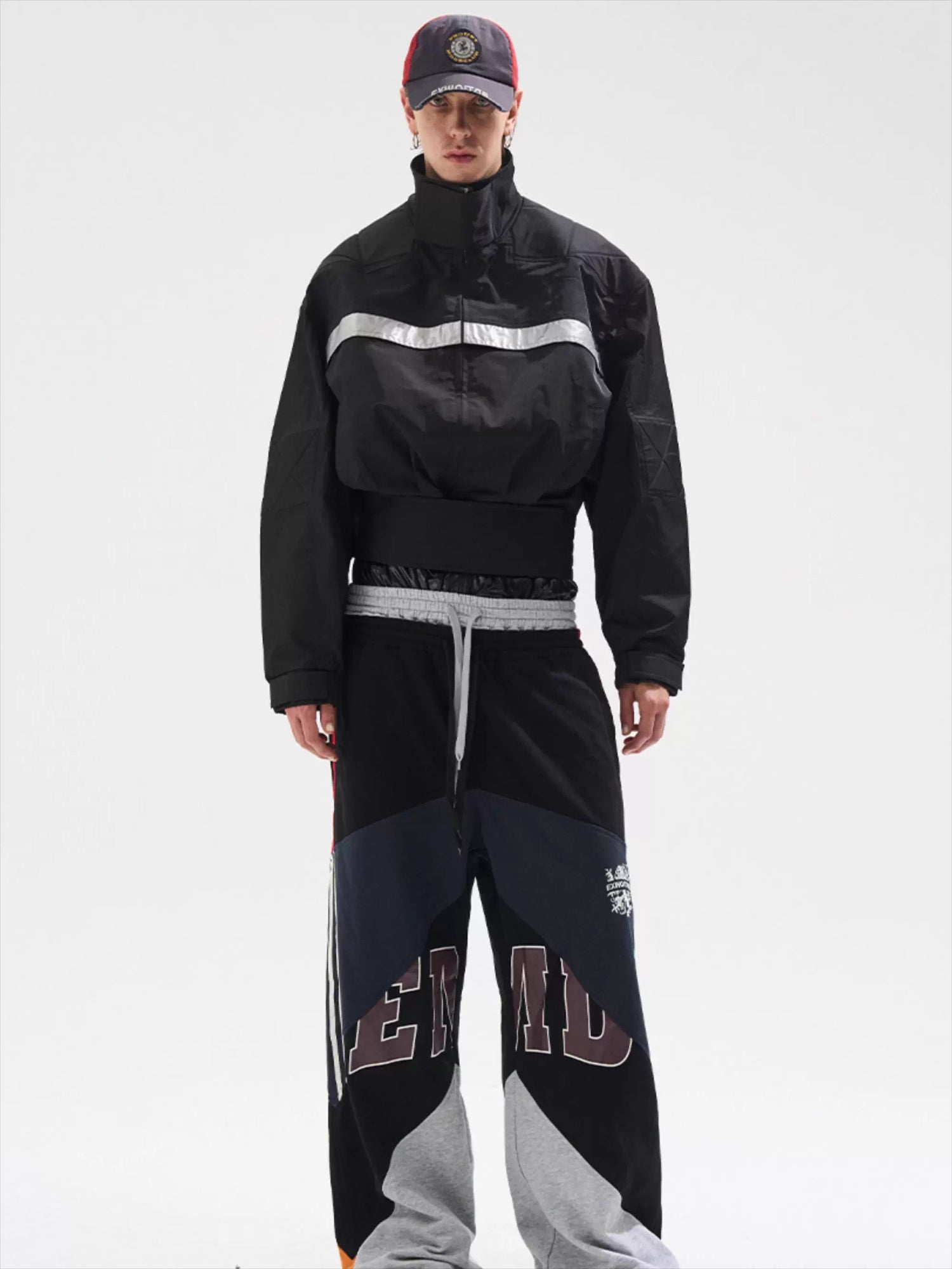 Reflective Trim Stand-Collar Oversized Jacket