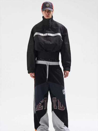 Reflective Trim Stand-Collar Oversized Jacket