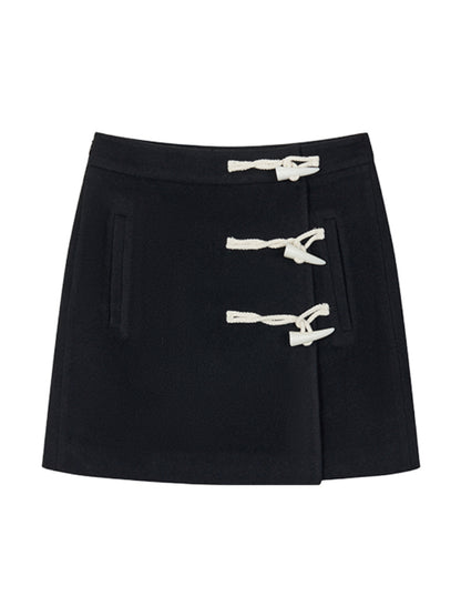 Black Toggle Button Woolen Skirt