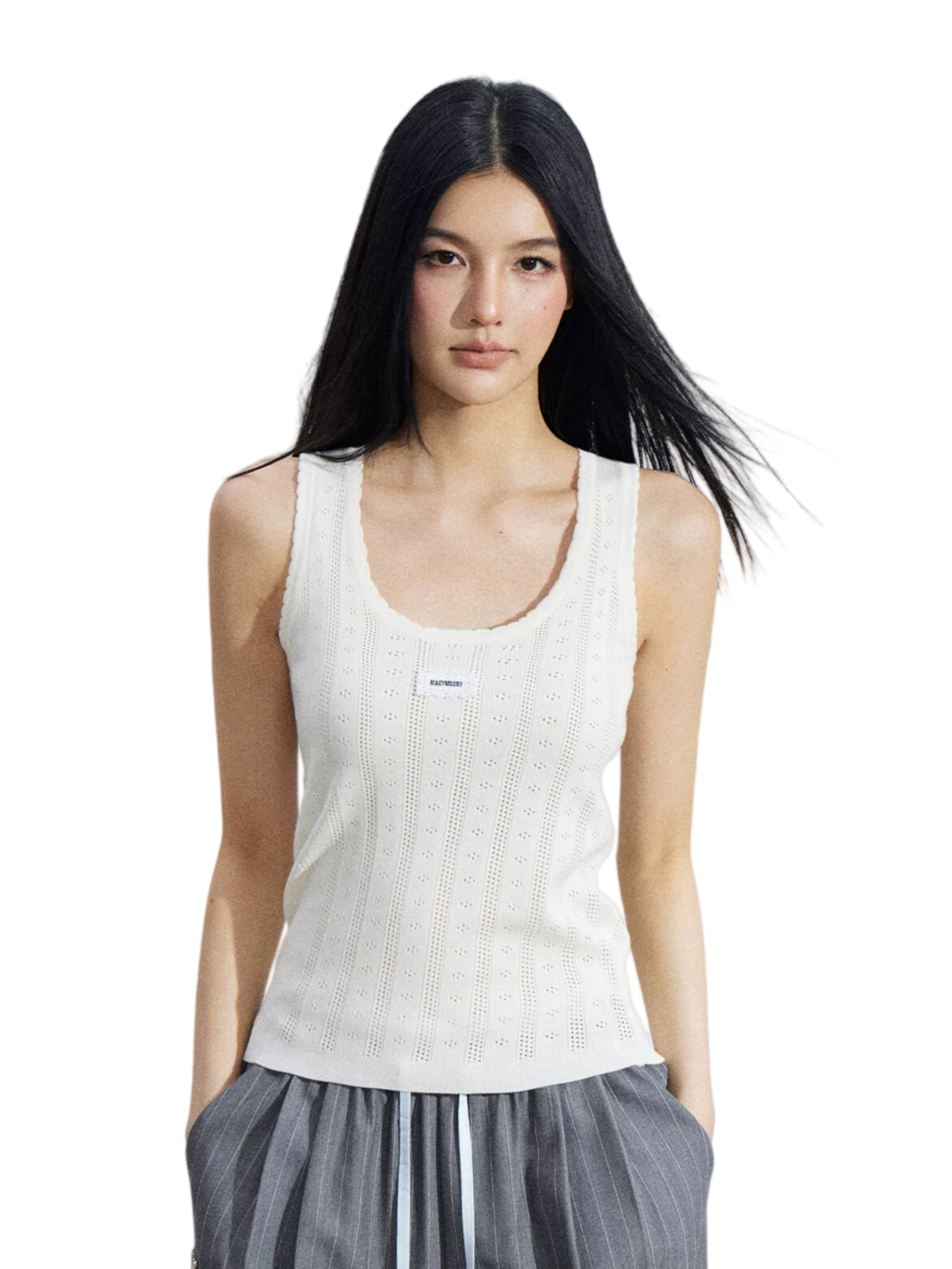 Lace Trim Textured Ice Silk Tank Top
