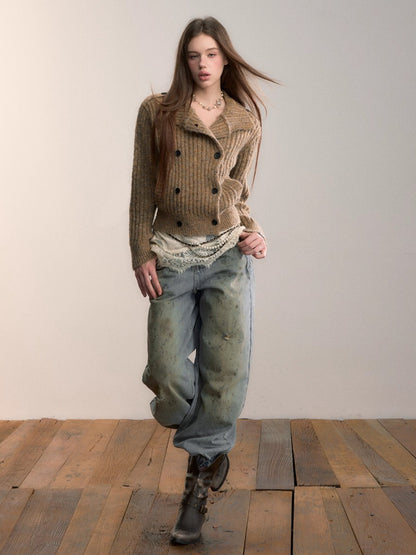 Multicolor Yarn Turtleneck Knit Turtleneck