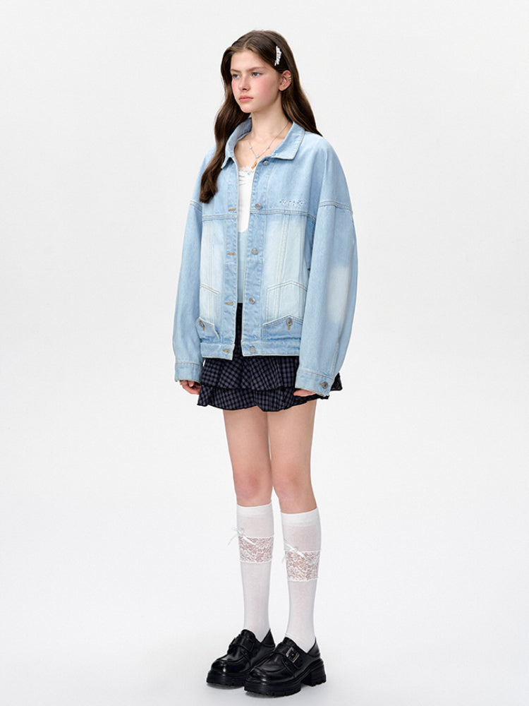 Convertible Denim Jacket with Puff Sleeves