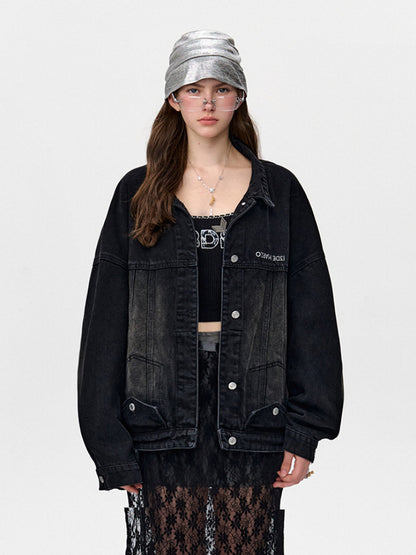 Convertible Denim Jacket with Puff Sleeves