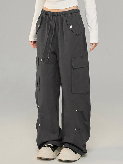 Drawstring Pleated Workwear Wide-Leg Pants