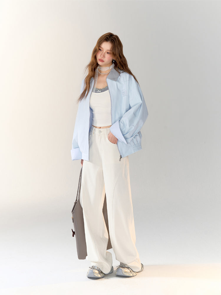 Light Blue Collar Color-block Workwear Jacket