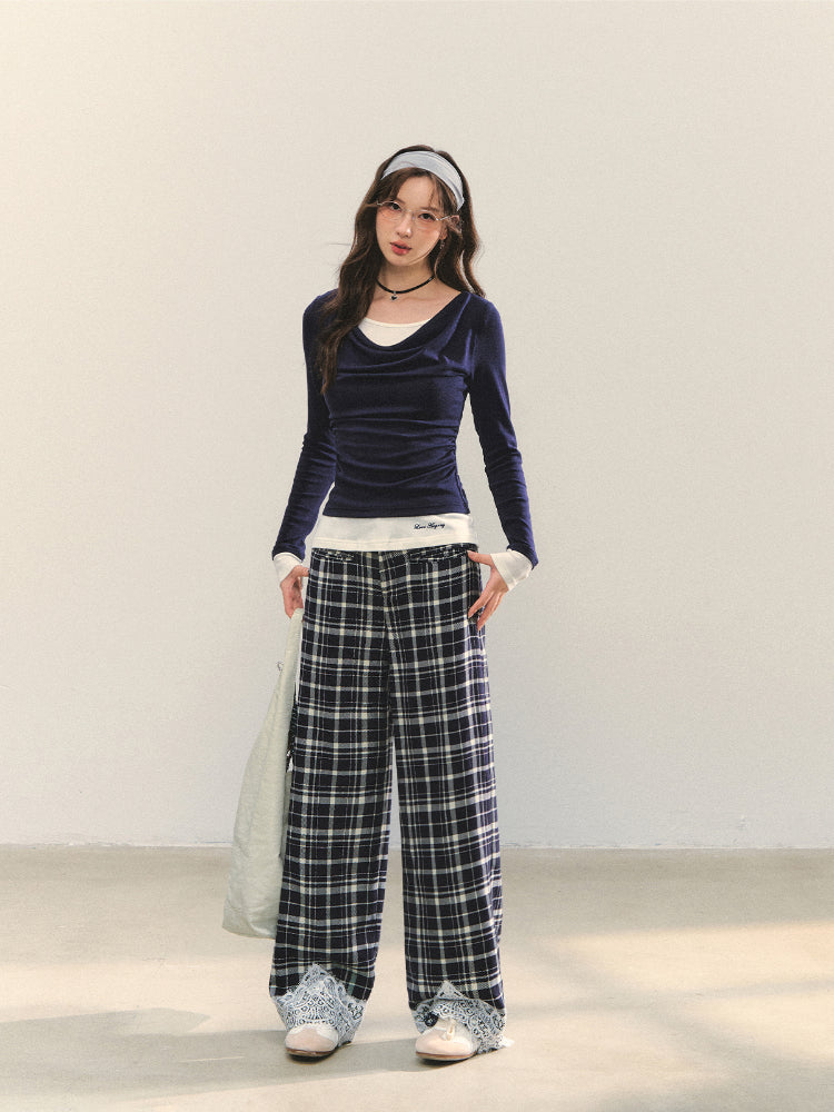 Dangle Collar Fake Two-Piece Color-Blocked Blouse - CHINASQUAD