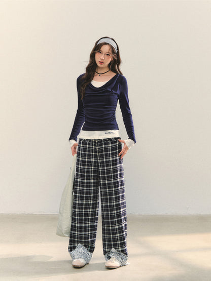 Dangle Collar Fake Two-Piece Color-Blocked Blouse - CHINASQUAD
