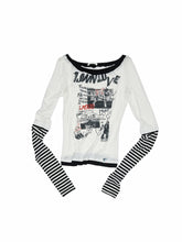 Striped Fake Two-Piece Graffiti Printed T-shirt - CHINASQUAD
