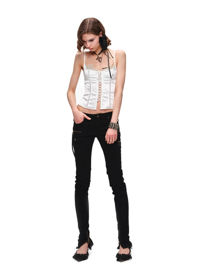 Lace-Panel Faux Layered Satin Corset