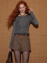 Cross-Stitch Print Ruffled Trim Fitted T-Shirt - CHINASQUAD