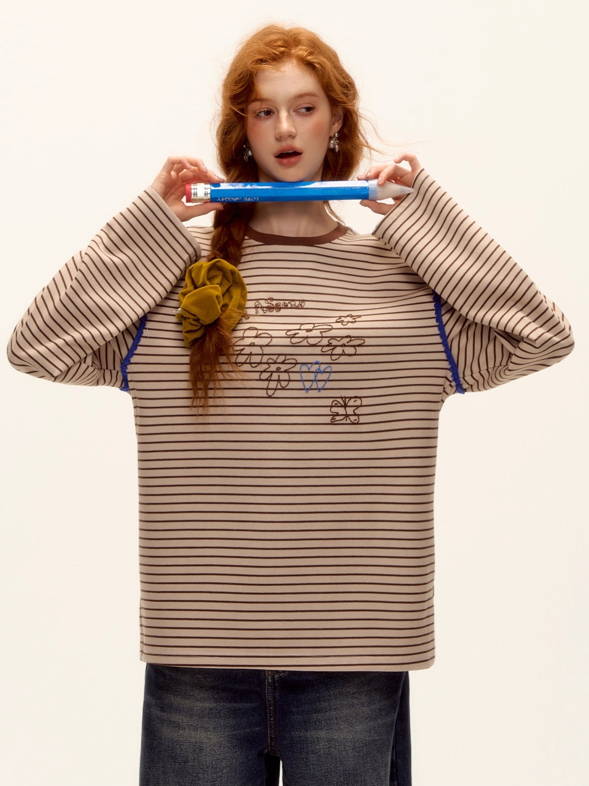 Striped Contrast Embroidered Shell T-Shirt