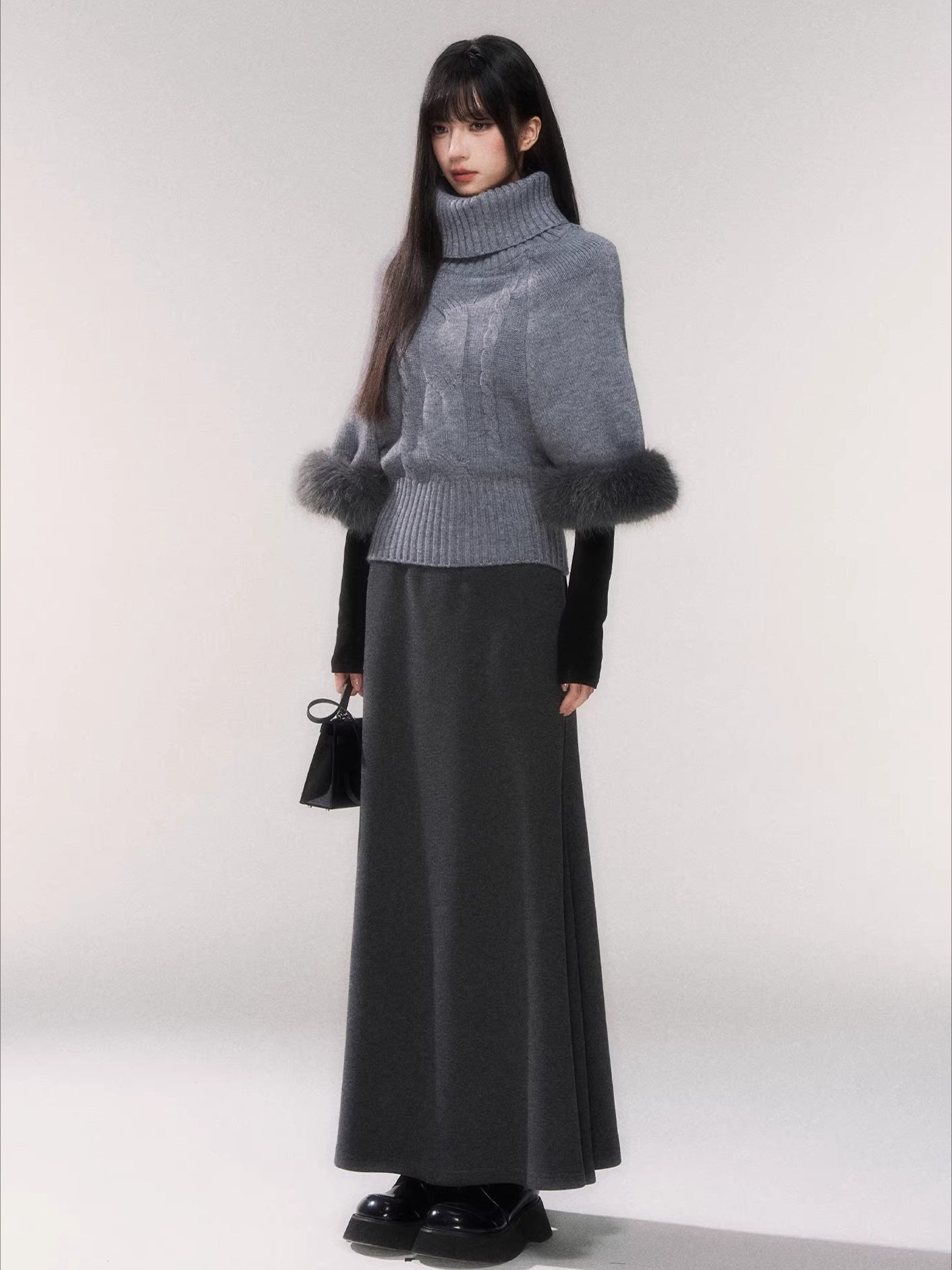 Cable-Knit Turtleneck Cape Sweater