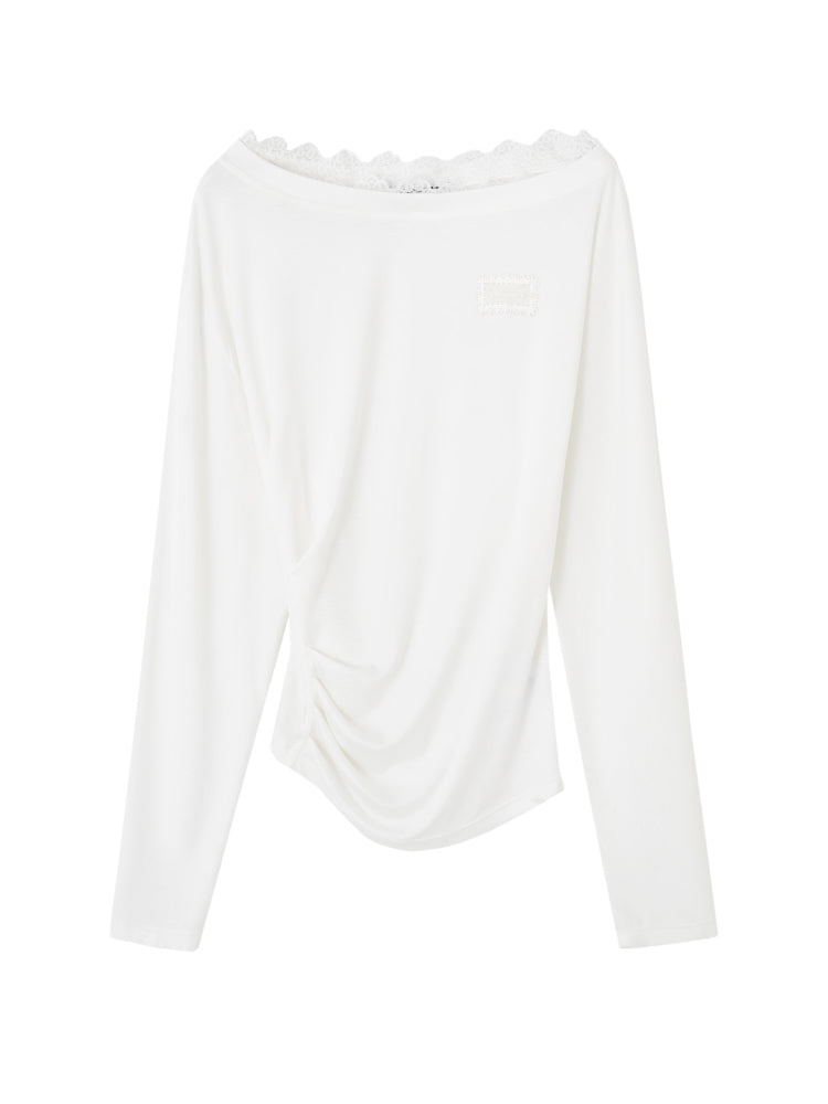 Asymmetric Shoulder Long-Sleeve Top