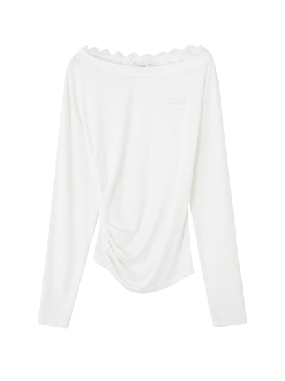 Asymmetric Shoulder Long-Sleeve Top