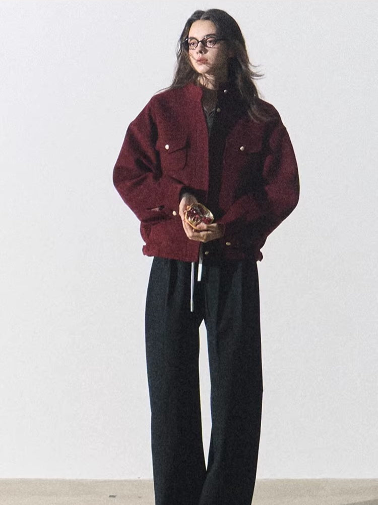 Wool-Blend Oversized Short Jacket