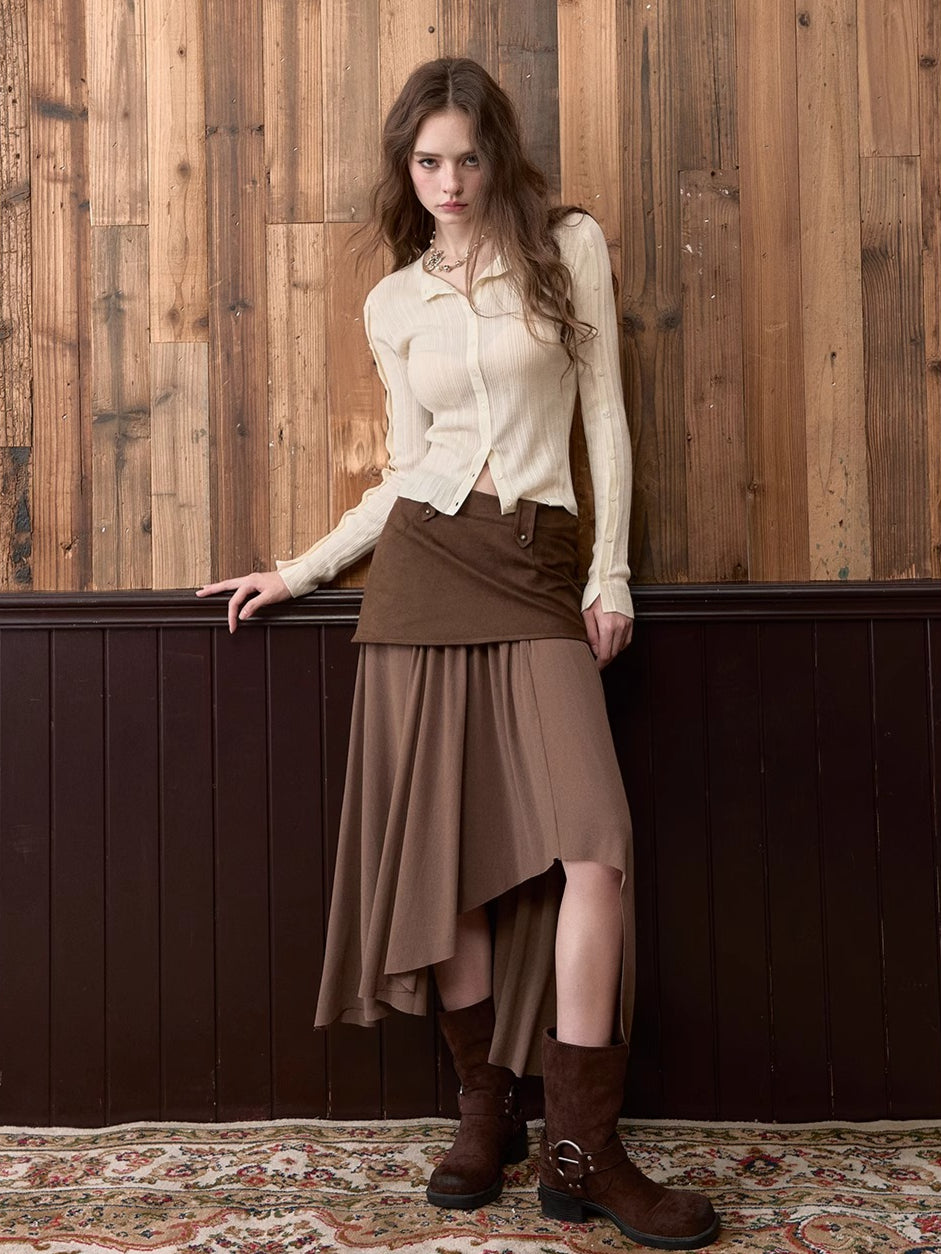 Button-Down Waist-Cinched Lyocell Knit Cardigan