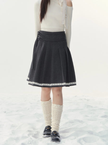 Wool-Blend Retro Pleated Skirt