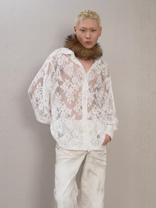 Lace-Detail Oversized Silhouette Shirt