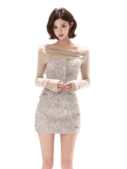 Knit Off-Shoulder Top &amp; A-Line Mini Skirt Set