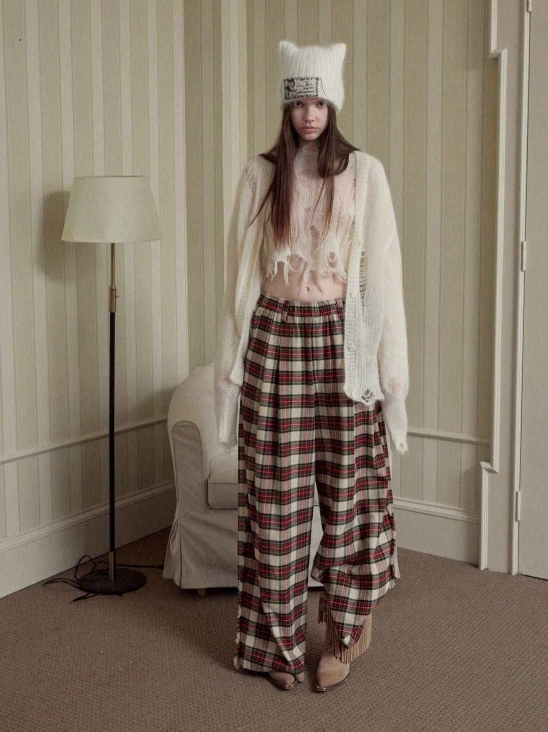 Mohair Distressed Fitted Cropped Sweater