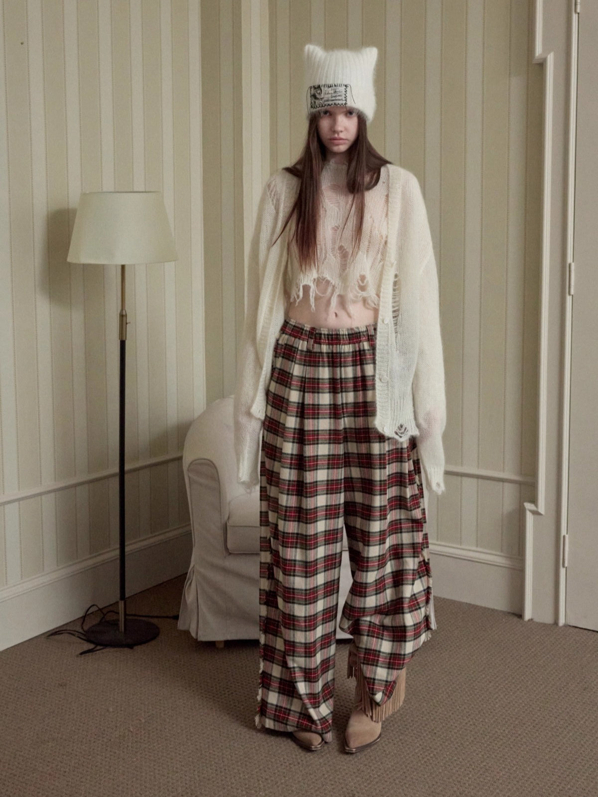 Mohair Distressed Fitted Cropped Sweater