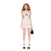 White & Black Beaded Embellished Halter Mini Dress - CHINASQUAD