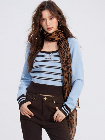 Vintage Square-Neck Layered Knit Blouse