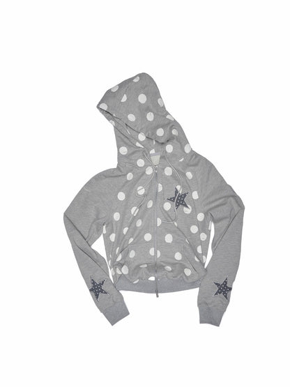 Polka Dot Spliced Zip-up Hoodie