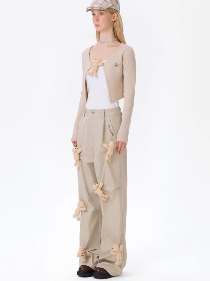 Multi-Bear Ruched Straight Cargo Pants