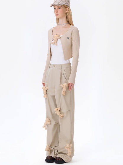 Multi-Bear Ruched Straight Cargo Pants