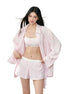 Pink Oversized Striped Shirt - CHINASQUAD