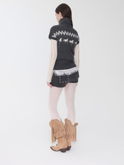Fair Isle Pony Jacquard Turtleneck Knit Sweater