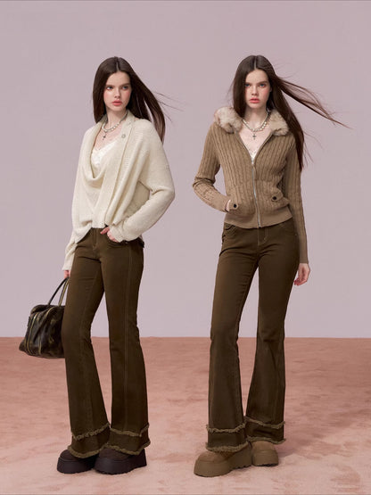 Washed Vintage-Style Loose Denim Pants