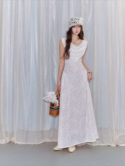 Lace Jacquard Waist-Cinched Maxi Dress