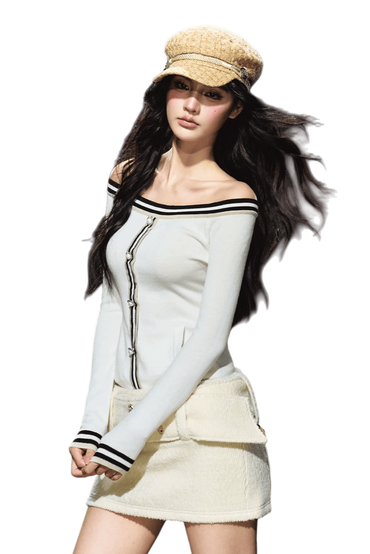 Off-Shoulder Wool-Blend Slim Knit Cardigan